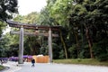 Torii Gate at the entrance of the Meiji Jingu shrine, in Tokyo