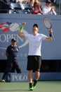 Grand Slam Champion Andy Murray celebrates victory after fourth round match at US Open 2014