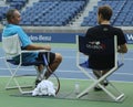 Grand Slam Champion Andy Murray (R) after practice for US Open 2016 with his coach Grand Slam Champion Ivan Lendl