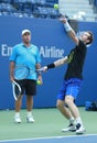 Grand Slam Champion Andy Murray (R) practices with his coach Grand Slam Champion Ivan Lendl for US Open 2016