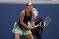 Grand Slam Champion Caroline Wozniacki of Denmark in action during her 2019 US Open first round match