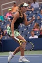 Grand Slam Champion Caroline Wozniacki of Denmark in action during her 2019 US Open first round match