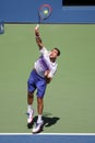 Grand Slam champion Marin Cilic of Croatia in action during his round 4 match at US Open 2015 at National Tennis Center
