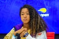 Grand Slam Champion Naomi Osaka of Japan during press conference after her 2019 US Open round of 16 match Royalty Free Stock Photo