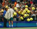 Grand Slam Champion Novak Djokovic of Serbia signs autographs after practice at the 2023 US Open