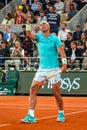 Grand Slam champion Rafael Nadal of Spain in action during his 2024 Roland Garros first round match against Alexander Zverev