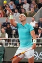 Grand Slam champion Rafael Nadal of Spain in action during his 2024 Roland Garros first round match against Alexander Zverev