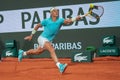 Grand Slam champion Rafael Nadal of Spain in action during his 2024 Roland Garros first round match against Alexander Zverev