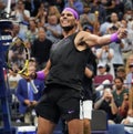 Grand Slam champion Rafael Nadal of Spain celebrates victory against Marin Cilic after the 2019 US Open round of 16 match