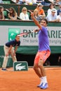 Grand Slam champion Roger Federer of Switzerland in action during his third round match at 2015 Roland Garros in Paris, France Royalty Free Stock Photo