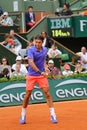 Grand Slam champion Roger Federer of Switzerland in action during his third round match at 2015 Roland Garros in Paris, France Royalty Free Stock Photo