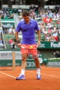 Grand Slam champion Roger Federer of Switzerland in action during his third round match at 2015 Roland Garros in Paris, France Royalty Free Stock Photo