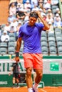 Grand Slam champion Roger Federer of Switzerland in action during his third round match at 2015 Roland Garros in Paris, France Royalty Free Stock Photo