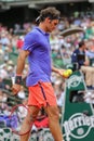 Grand Slam champion Roger Federer of Switzerland in action during his third round match at 2015 Roland Garros in Paris, France Royalty Free Stock Photo