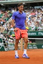 Grand Slam champion Roger Federer of Switzerland in action during his third round match at 2015 Roland Garros in Paris, France Royalty Free Stock Photo