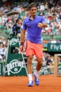 Grand Slam champion Roger Federer of Switzerland in action during his third round match at 2015 Roland Garros in Paris, France Royalty Free Stock Photo