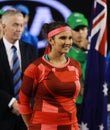 Grand Slam champion Sania Mirza of India during trophy presentation after doubles final match at Australian Open 2016 Royalty Free Stock Photo