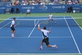 Grand Slam champions Mike and Bob Bryan (at the front) during US Open 2014 round 3 doubles match