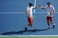 Grand Slam champions Mike and Bob Bryan of United states in action during US Open 2017 round 3 men`s doubles match Royalty Free Stock Photo