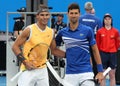 Grand Slam Champions Rafael Nadal of Spain L and Novak Djokovic of Serbia at Rod Laver Arena before 2019 Australian Open final
