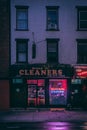 Grand Street Cleaners at night, in the Lower East Side, Manhattan, New York City