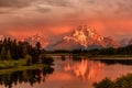 Mountains in Grand Teton National Park at sunrise. Oxbow Bend on the Snake River. Royalty Free Stock Photo