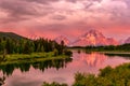 Mountains in Grand Teton National Park at sunrise. Oxbow Bend on the Snake River. Royalty Free Stock Photo