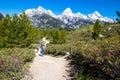 Grand Teton National Park, Jackson Hole, Wyoming, USA, May 31, 2021, Group of hikers on the trail from Taggart Lake Royalty Free Stock Photo
