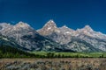 Grand Teton National Park landscape with greenery and high hills against the blue sky in Wyoming Royalty Free Stock Photo