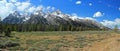 Grand Teton National Park, Landscape Panorama of Rocky Mountains Range and Plains in Spring, Wyoming, USA Royalty Free Stock Photo