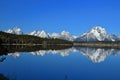 Grand Teton National Park with Mount Moran and Rocky Mountains Range reflected in Jackson Lake, Wyoming Royalty Free Stock Photo