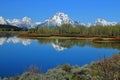 Grand Teton National Park with Rocky Mountains Range mirrored in Oxbow Bend of the Snake River, Wyoming Royalty Free Stock Photo