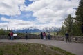 Grand Teton national Park at the Snake River overlook viewing point, with some tourists taking photographs Royalty Free Stock Photo