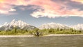 Grand Teton National Park in summer season. Panoramic view of forest, mountains and river Royalty Free Stock Photo