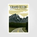 Grand teton national park vintage poster illustration design, travel poster design