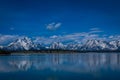 Grand Teton National Park, Wyoming, reflection of mountains on Jackson Lake near Yellowstone
