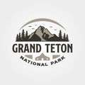 grand teton vintage logo vector illustration design, travel adventure logo design Royalty Free Stock Photo