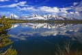 Grand Tetons at lakes edge, Early morning