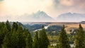 Wooden rail fence in Wyoming with Teton Mountain Range Royalty Free Stock Photo