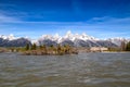 Grand Tetons from the Snake River in Grand Teton National Park, Wyoming, USA in the beginning of June Royalty Free Stock Photo