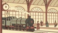 Grand Train Station: Classic Architecture & Steam Engine, vector design Generative AI Royalty Free Stock Photo
