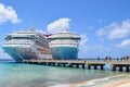 Grand Turk, Turks and Caicos Islands - April 03 2014: Carnival Cruise Ships moored side by side in Grand Turk Royalty Free Stock Photo