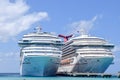 Grand Turk, Turks and Caicos Islands - April 03 2014: Carnival Liberty and Carnival Victory Cruise Ships in Turks and Caicos Royalty Free Stock Photo