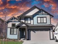 Grand Upscale Modern Blue Residential Home Subdivision Housing House Dwelling Construction Canada Chilliwack British Columbia Royalty Free Stock Photo