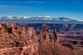 Grand view of Marlboro Point overlook in Canyonlands National Park and La Sal Mountain on the background