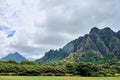 Grand view of the mountains of Kualoa Regional Beach Park at O`ahu, Hawaii, USA Royalty Free Stock Photo