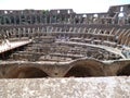 Grand view of the ruins of the arena of the Roman Colosseum from the inside. Rome, Italy. August 2012 Royalty Free Stock Photo