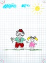 Granddad and grandchild together holding hands doodle Royalty Free Stock Photo