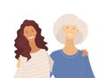 Granddaughter and grandma flat vector illustration on white background