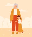 Granddaughter hugging her grandmother. Vector illustration with background